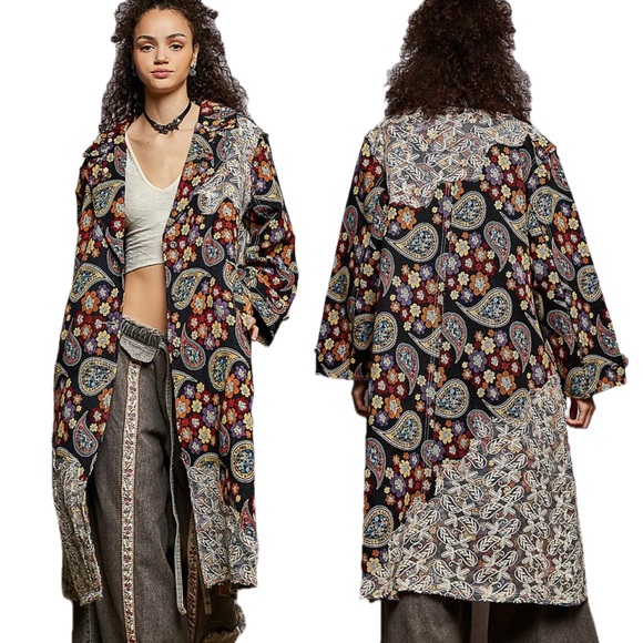 POL Multicolor Paisley & Lace Trench Coat